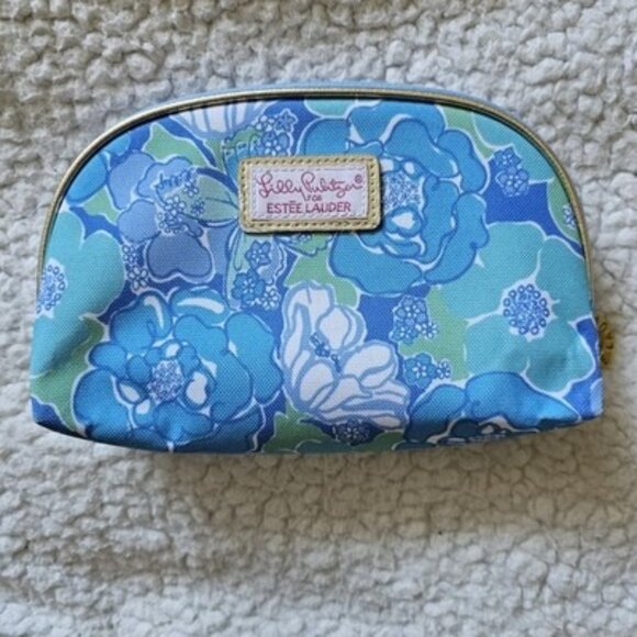 Lilly Pulitzer Estee Lauder Cosmetic Makeup Bag Floral Butterfly Blue Green - Picture 1 of 7